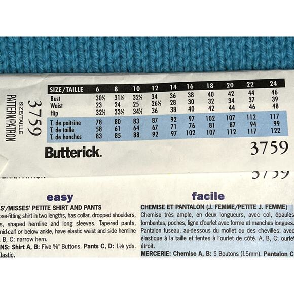 Butterick pattern 3759 top pants size 12 14 - Picture 8 of 9